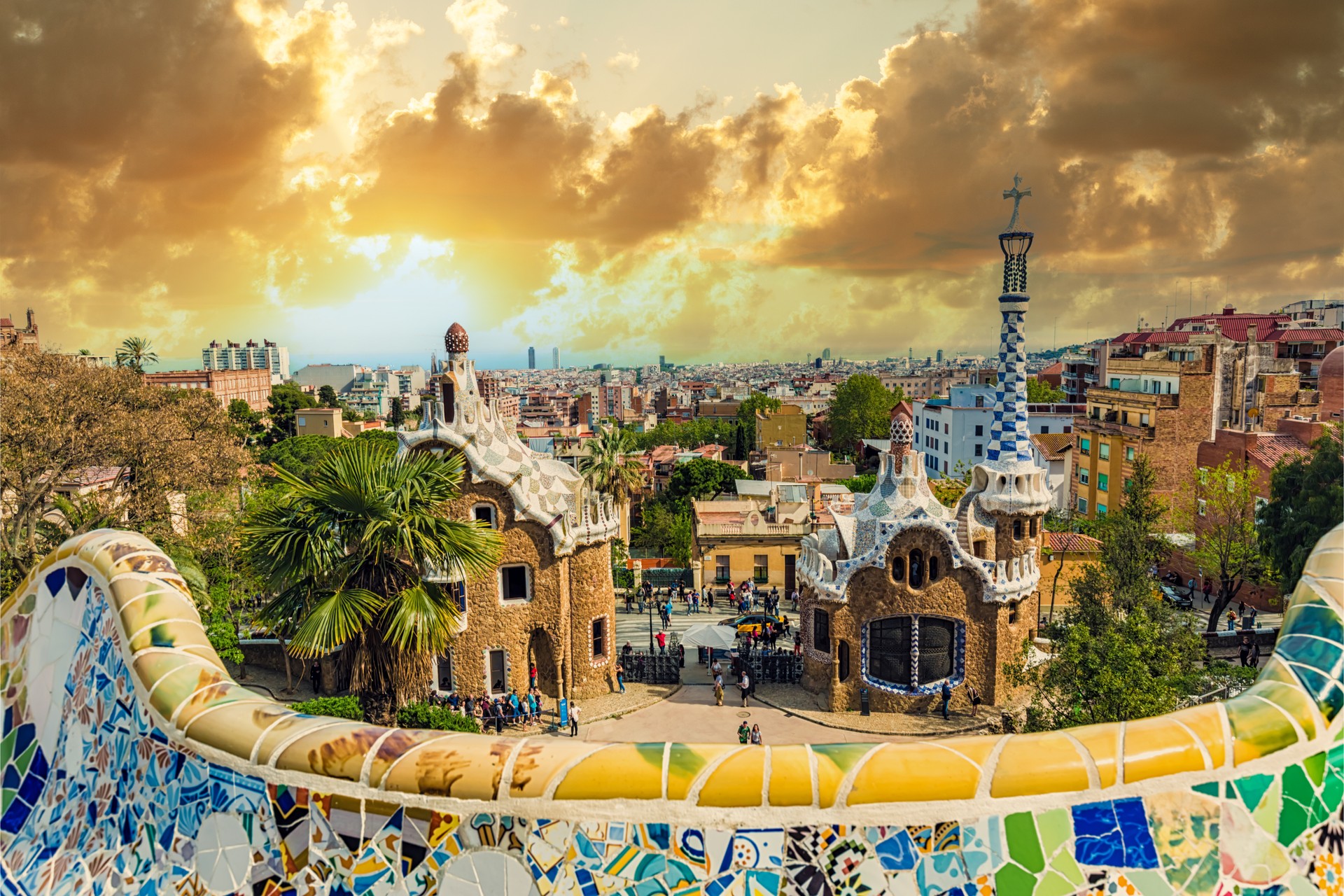 Barcelona Skyline seen from Park Guell, Catalonia. Spain